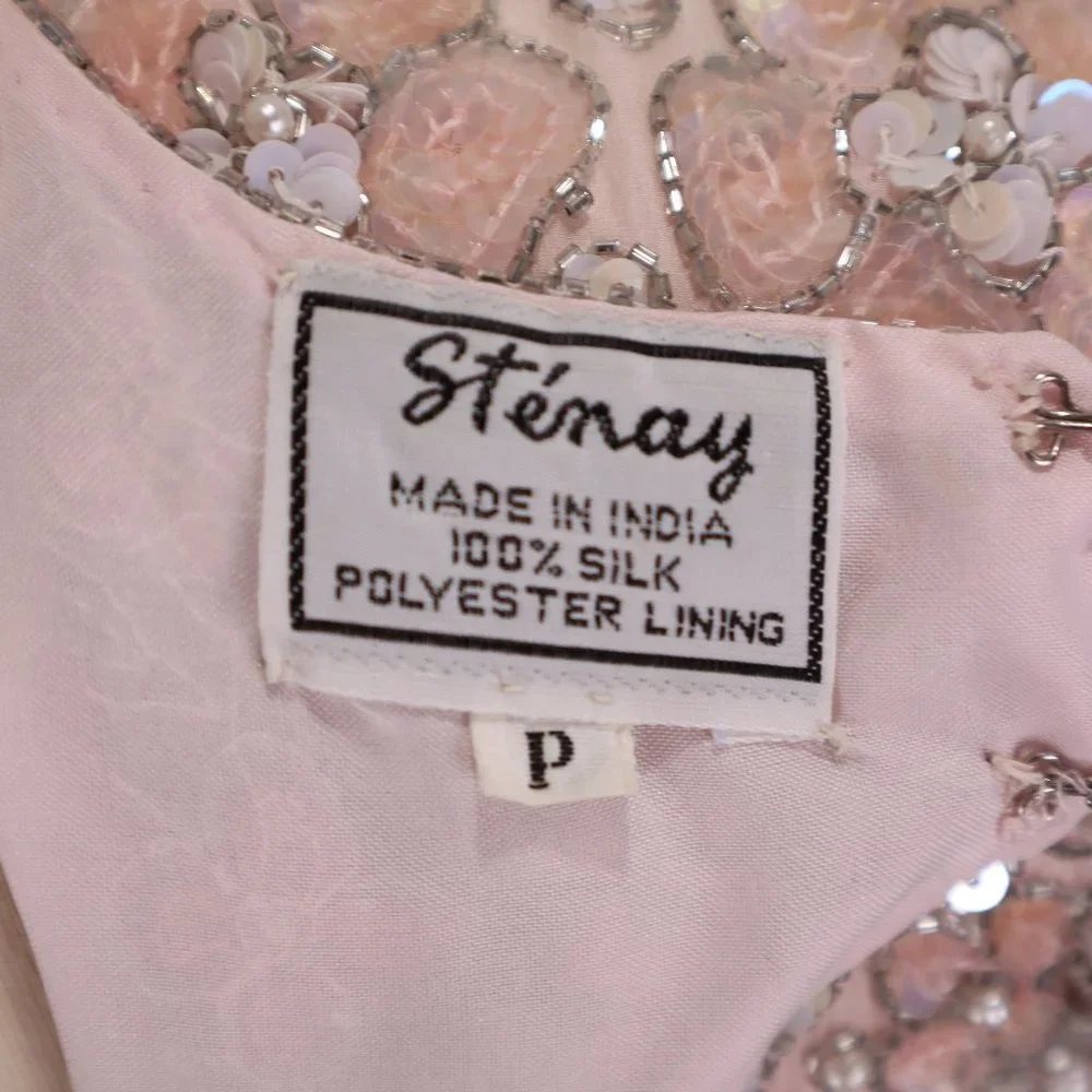 🌺 Vtg Stenay NWOT Pink Sequin Beaded Rhinestone Party Cocktail Wedding Dress S - Picture 13 of 13